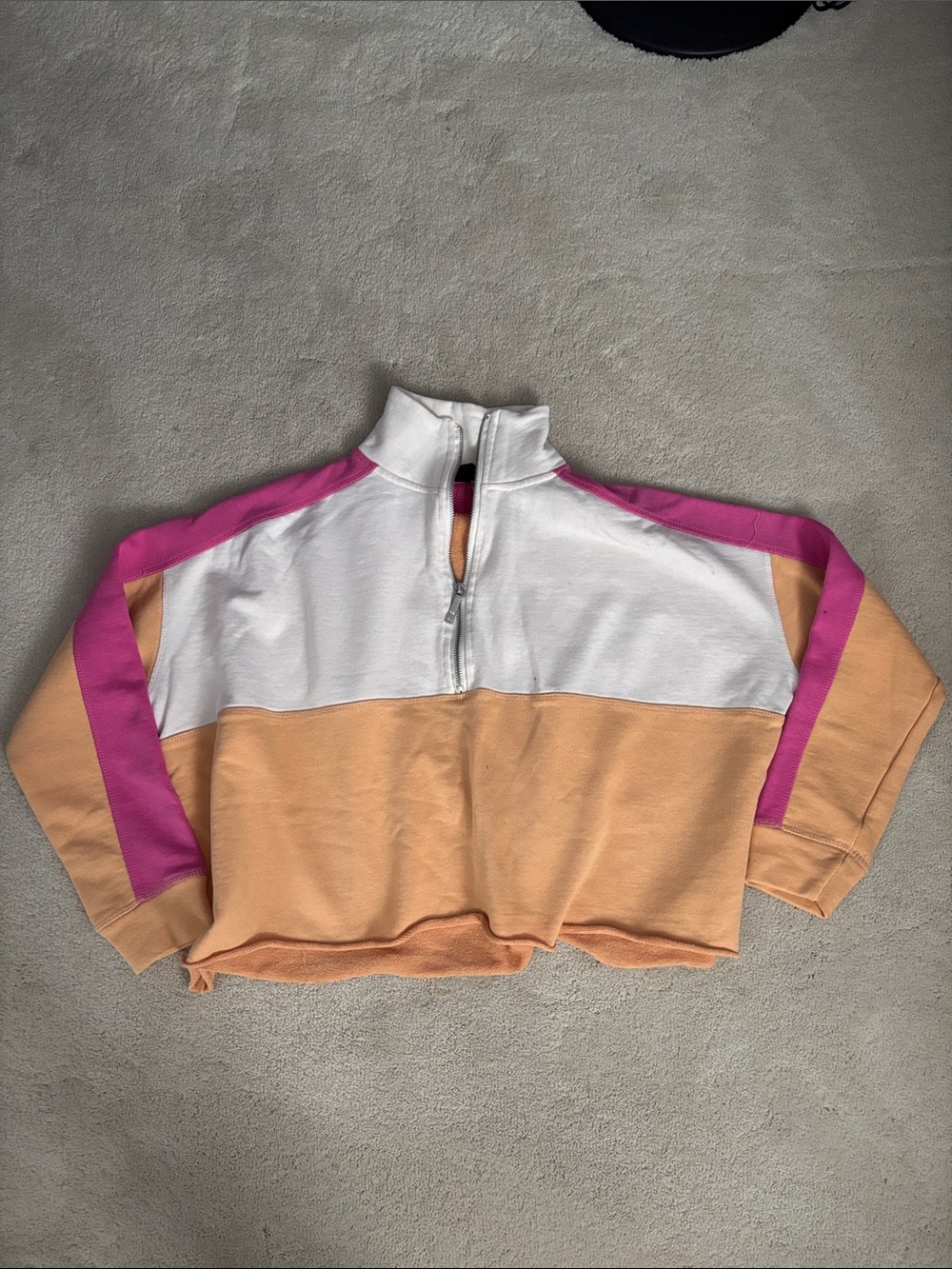 Cotton On Colorblock Half-Zip Sweater in White, Peach & Pink
